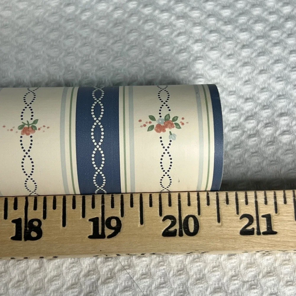 Vintage‎ Floral Striped Wallpaper Roll Navy Blue Cream Cottagecore 20.5 Inch